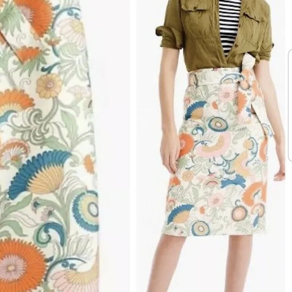 J CREW size 00 women’s tie-waist a line ornate floral lined skirt work wear boho